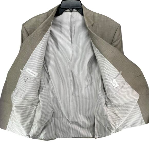 Calvin Klein Blazer Mens 42 Long Tan 100% Wool Suit Jacket Sport Coat New - Picture 2 of 15